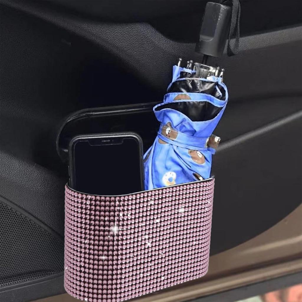 Car Trash Can – Mini Car Garbage Bin With Lid, Sparkling Crystal Rhinestones, Universal Auto Trash Storage, Stylish Car Interior Accessories For