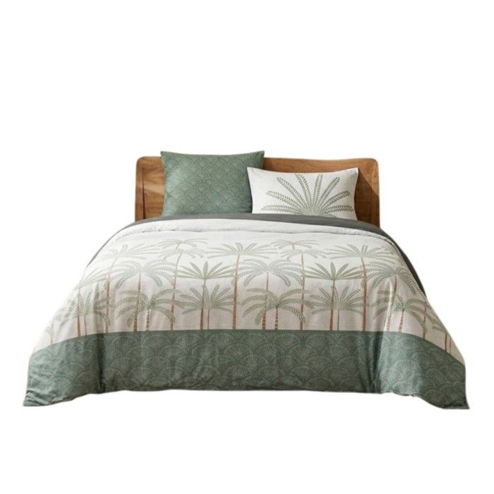 Parure de lit - EDEN - Sous les Palmiers - 220 x 240 cm - 100% coton 57 fils/cm² - Motif tropical vert