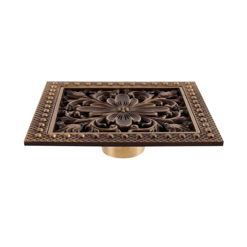 Euro Square Floor Drains Antique Brass Shower Hardware Bathroom Accessories Floor Drain Deodorant Floor Drain Strainer Cover