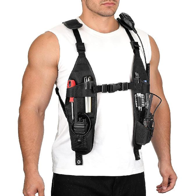 Universal Double Radio Shoulder Harness Holster Chest Vest Rig Walkie Talkie Work Harness Holder for Police Firefighter Two Way Radio Rescue