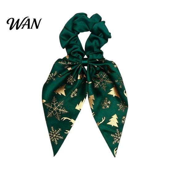 Christmas Hair Accessories for Women Scrunchies with Bows, Soft Satin Elastic Ties Women, Holiday Ponytail Holders Snowflake Elk Tree Print