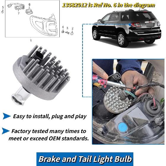 13582912 Brake And Tail Light Bulb Compatible With 2013-2016 GMC Acadia,2017 GMC Acadia Limited Replace# 19433735