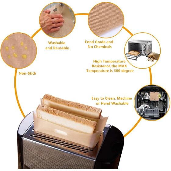 Пакеты для тостера Reble для сэндвичей с сыром на гриле | Самые безопасные на рынке - 100% без БФА и глютена | Антипригарный пакет для тостов (4шт)