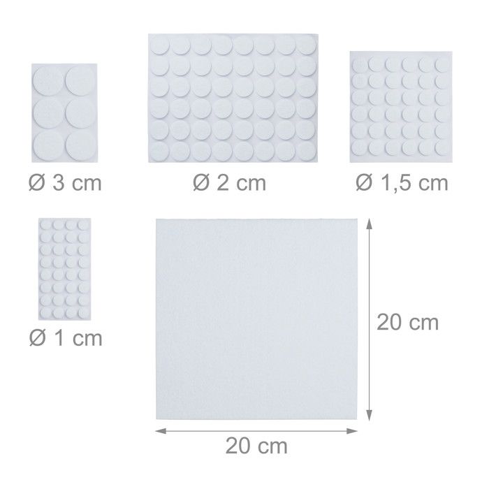 Relaxdays Patins en feutre lot de 240, autocollant, antidérapants, adhésifs, protection sol, différentes tailles, blanc