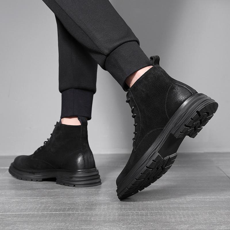 Fashion British Style Men Fashion Outdoors Desert Boots Cow Suede Leather Shoes Cowboy Autumn Winter Boot Handsome Black Ankle Botas Man