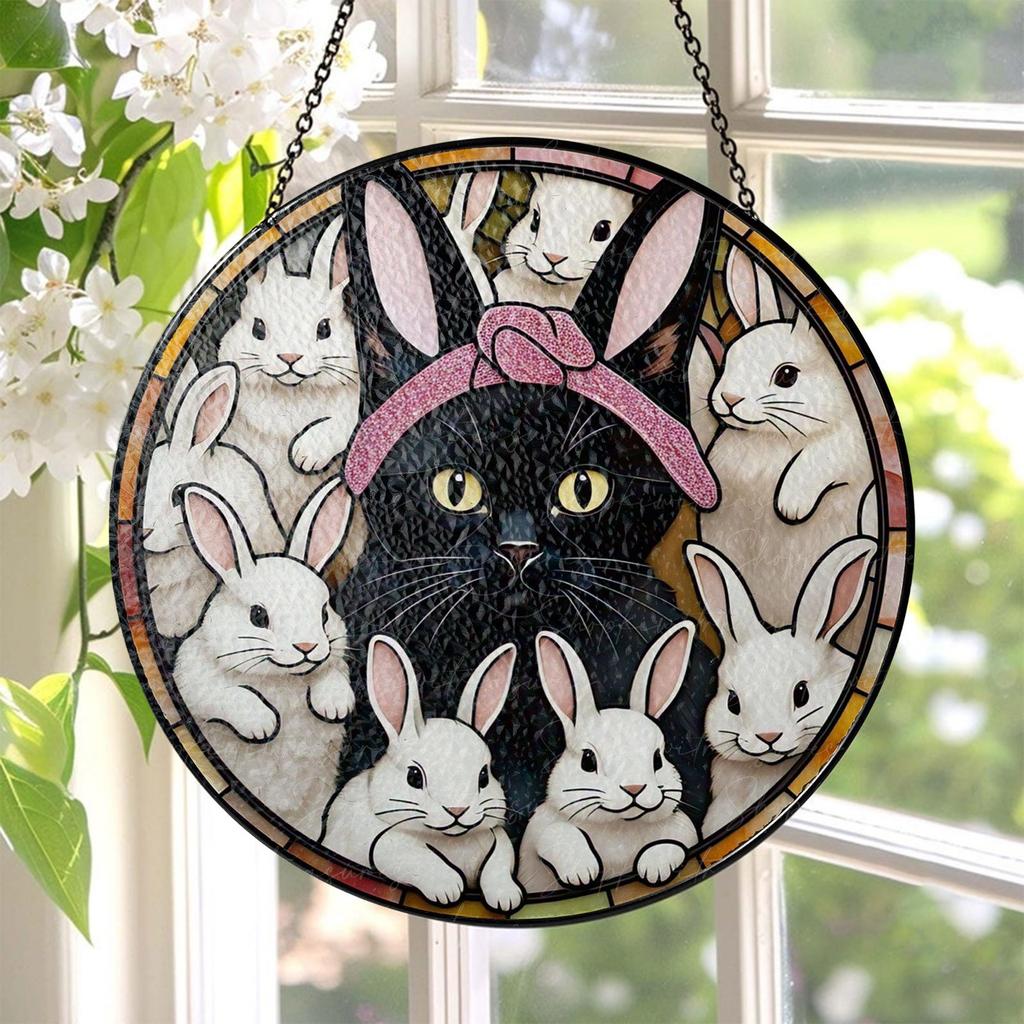 Bunny And Cat Suncatcher Ornament Acrylic Window Decoration. Creative Lighting Craft Pendant Home Decoration Hanging