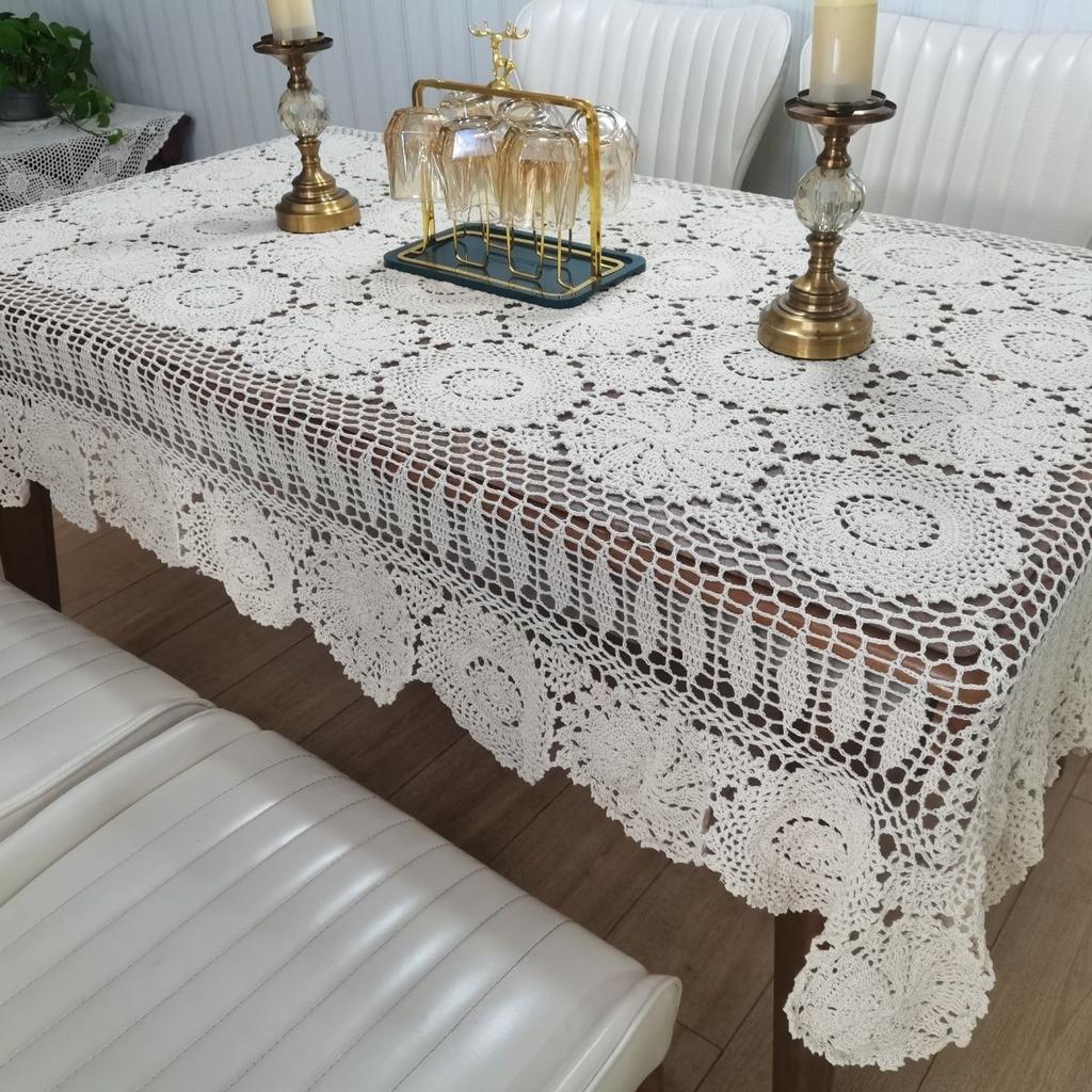 Вязаная крючком скатерть ручной работы из чистого хлопка, бежевое кружево, выдолбленная настольная крышка Changliu Su, украшение для дома, пылезащитная ткань