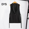 Women Vest Sleeveless Single Button Turn-down Collar Cardigan Solid Color Thin V Neck Casual Daily Wear OL Commute Business Waistcoat