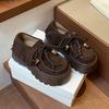 European 2025 New Matte Leather Thick-soled Heightening Muffin Tassel Lace Casual Women's Loafers Small Single Shoes