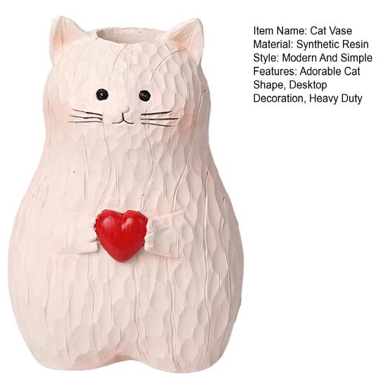 Ваза для цветов в форме сердца с котом из смолы ручной работы с изображением мультяшного котенка, держатель для цветочных растений