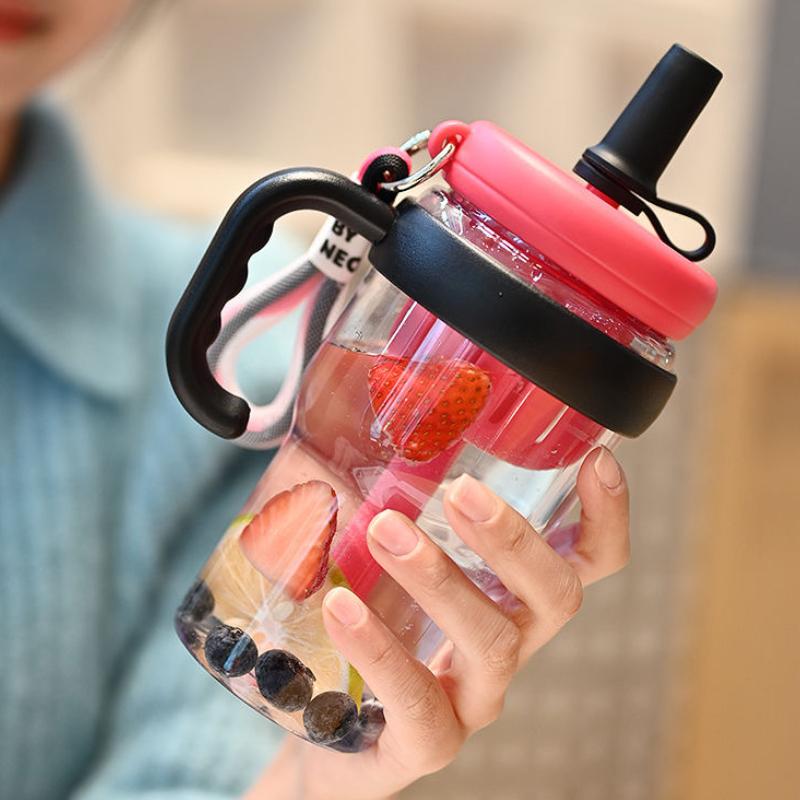 High-quality Water Cup Large Capacity High Temperature Resistant Plastic Straw Cup Portable Handle Tea Bin Summer Cup Wholesale