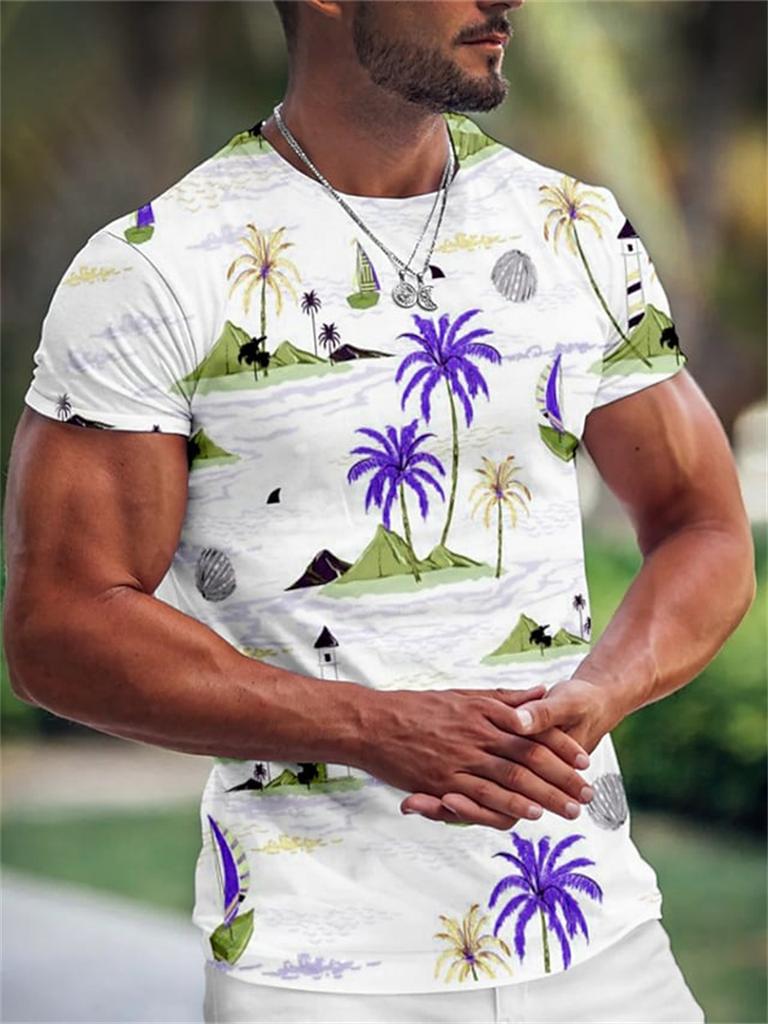Summer Hawaiian Men's T-shirt 3d Print Tree Graphic T Shirt Fashion Short Sleeve Clothing Oversized Camiseta Streetwear Tee Tops