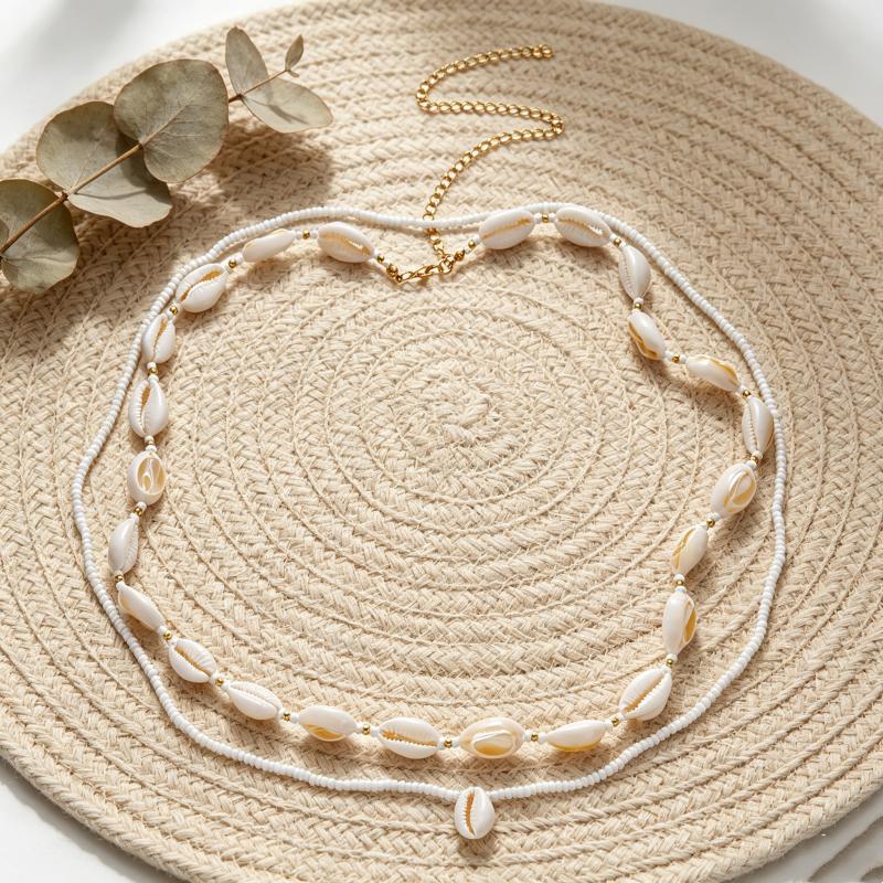 2PCS/Set Simple White Shell Bead Tassel Waist Chain for Women Summer Beach Vacation Accessory Layering Body Chain Gift