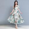 New Elegant Floral Fashion Dress Women's Summer Fashion Cover Belly Slim Long Flowing Dress Beach Skirt.
