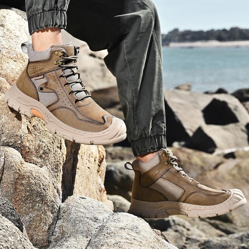 Men Lace-Up Mens Motocross Boots All-match Hiking Ankle Boots 2024 New Male Comfortable Sneakers Leather Fashion Walking Shoes