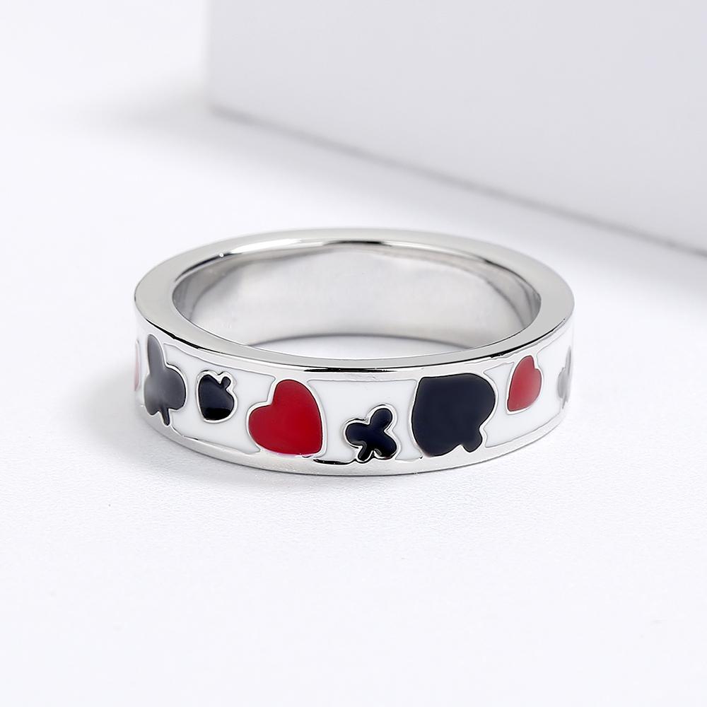 Playing Card Unique Pattern Design Womens Ring Creative Party Jewelry Handmade Enamel Ring Peach Heart Ring Fashion Womens Jewelry