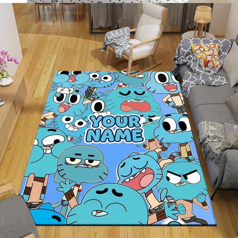 Custom Name,Gumball Home Sofa Decoration for Living Room & Bedroom, Non‑Slip Play Flannel Floor Mat for Game Room