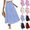 Women's Fashionable Solid Color Lace Elastic High Waist Bohemian Style Casual A-line Skirt