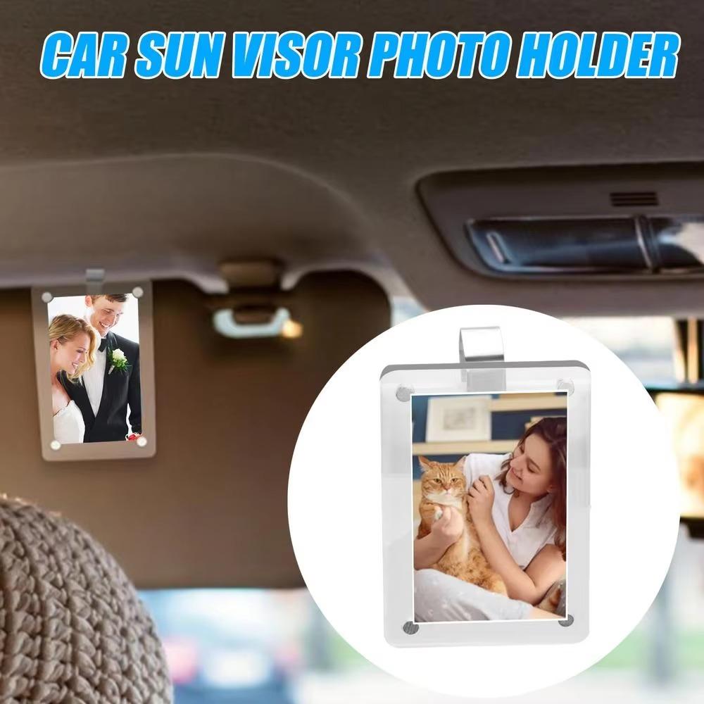 Magnetic Car Sun Visor Photo Holder Acrylic Picture Holder Clip Trip Storage