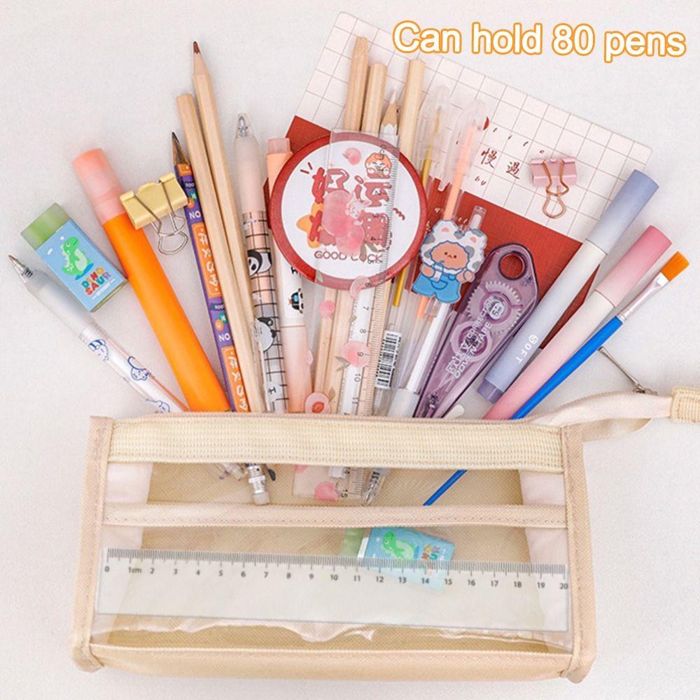Large Capacity Pen Case Transparent PVC Storage Organizer New Zipper Pouch  Students