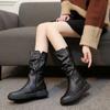 Round Toe Women's Half High Boots Elegant With Low Heels New In Ladies Mid Calf Shoes Boot Work Demi-season Chic Quality 2024 Pu