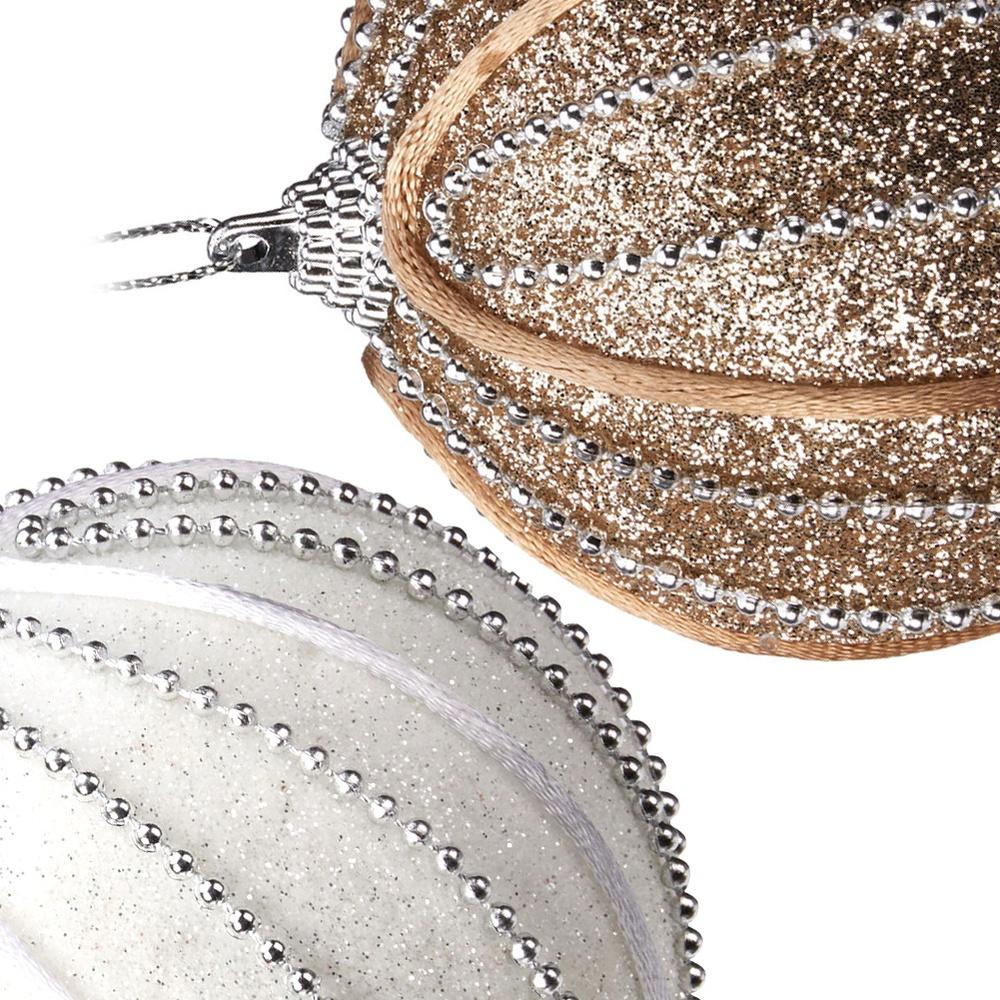Shatterproof Christmas baubles, white, champagne, 8 cm, 12 pcs.