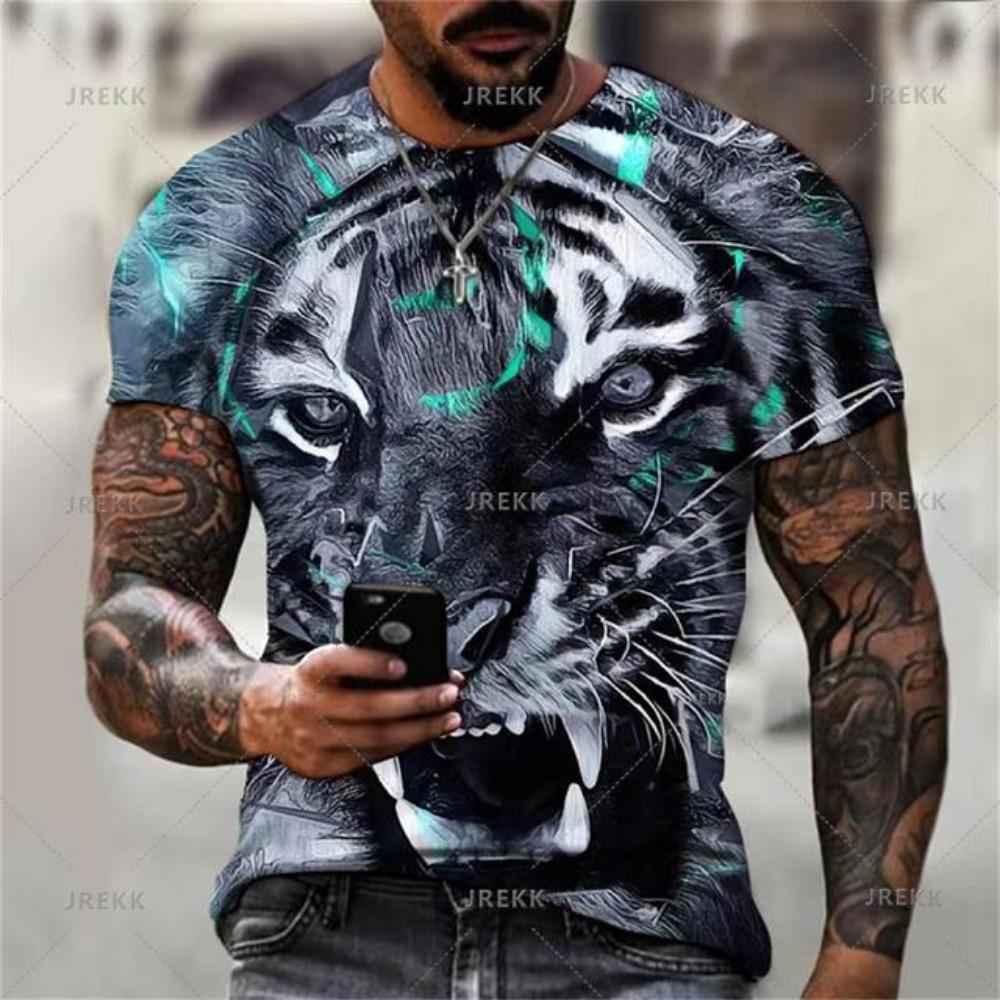 Футболка с изображением тигра и животного, футболки с 3D-принтом, мужская мода, повседневная уличная футболка, свободный топ с короткими рукавами, футболка большого размера, одежда
