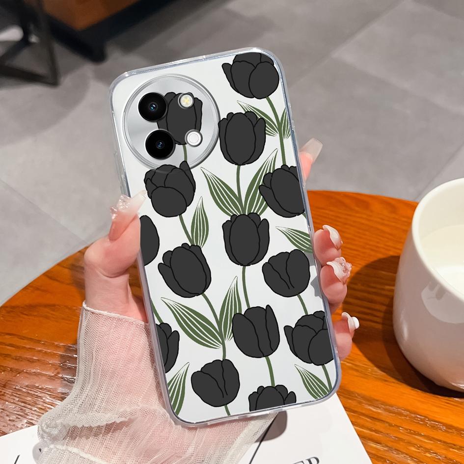 Luxury Pretty Flower Case Covers For Vivo V30e Y38 Y200E Y100 (IDN) Y28 V40 Lite Capa Housing Soft TPU Silicone Anti Drop Transparent Phone Bags Shell
