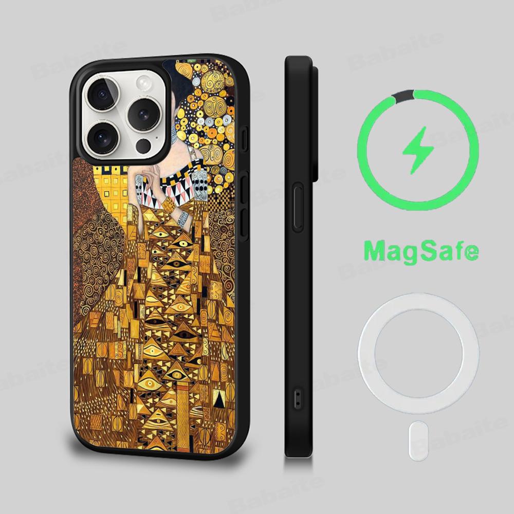The Kiss Gustav Klimt Painting Phone Case Magnetic Case For IPhone 18 16 14 13 12 11 15 Pro Max Plus For Magsafe Wireless Charge