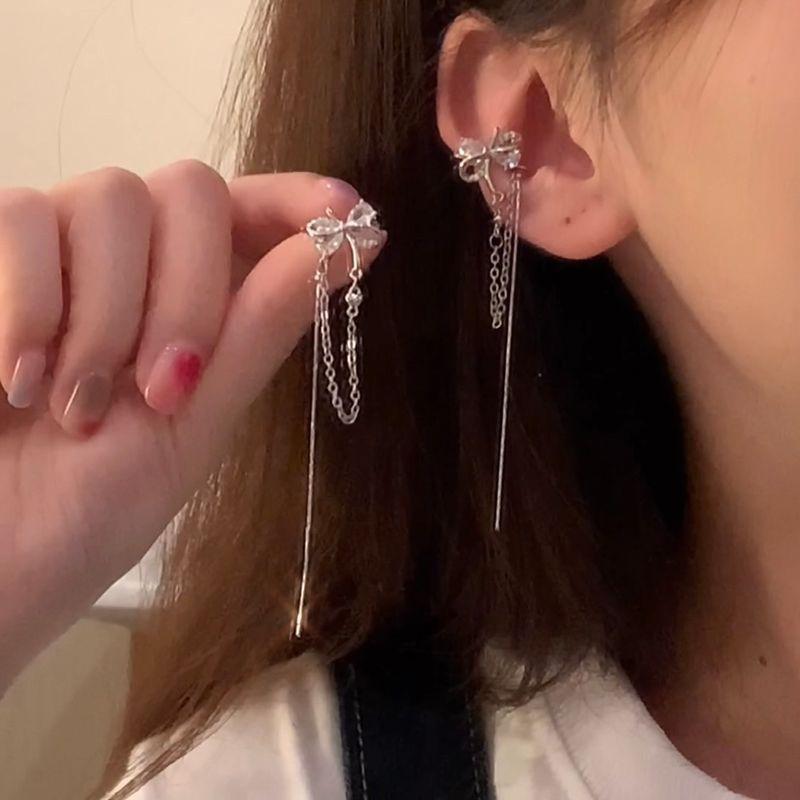 1 пара длинных сережек-клипс с кисточками для женщин и девочек, милые, крутые, из циркония, манжеты для хряща уха без пирсинга, ювелирные изделия в подарок