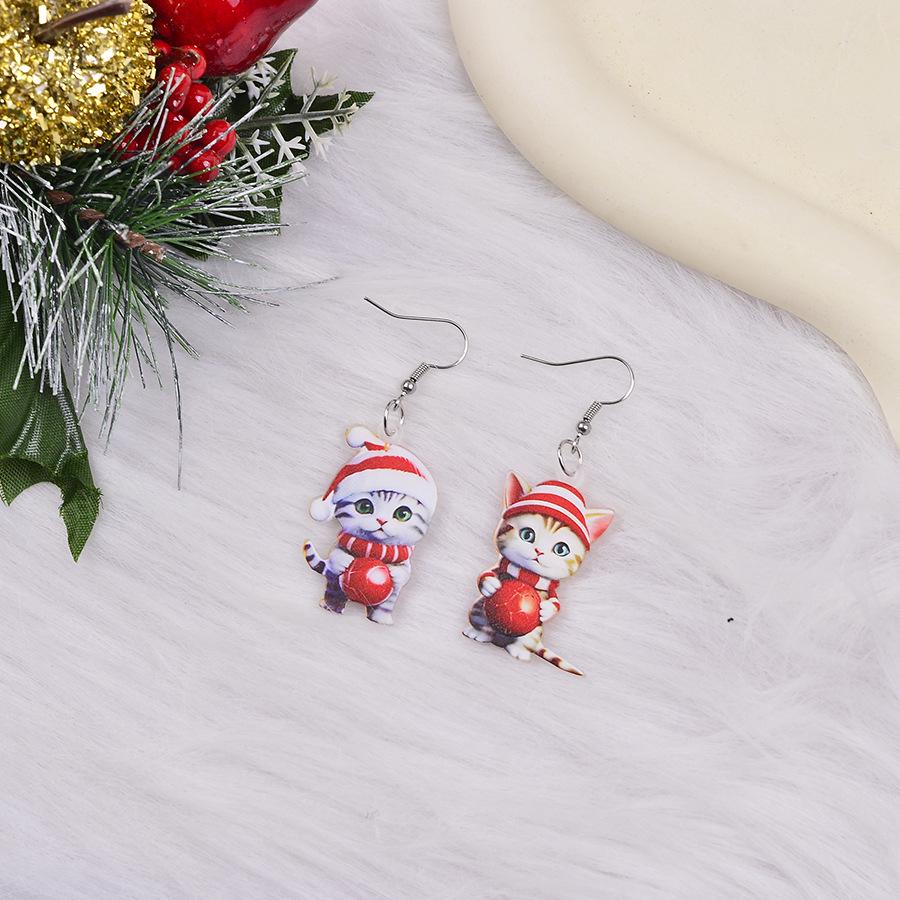 Festive Kitten & Panda Christmas Ball Earrings – Cute and Creative Holiday Jewelry