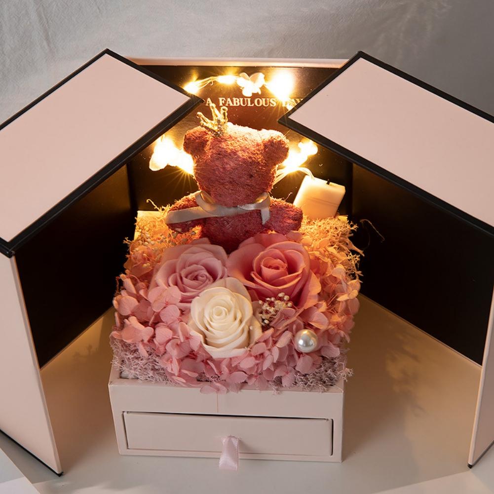 Romantic Rose and Cute Bear Decorative Gift Box Luxury Jewelry Box Valentine's Day Mother's Day Birthday Anniversary Gift Box