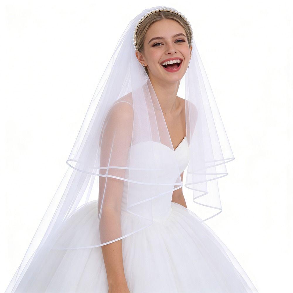 Элегантный свадебный головной убор Повязка на голову с жемчугом по краю Премиум Свадебная фата Помолвка