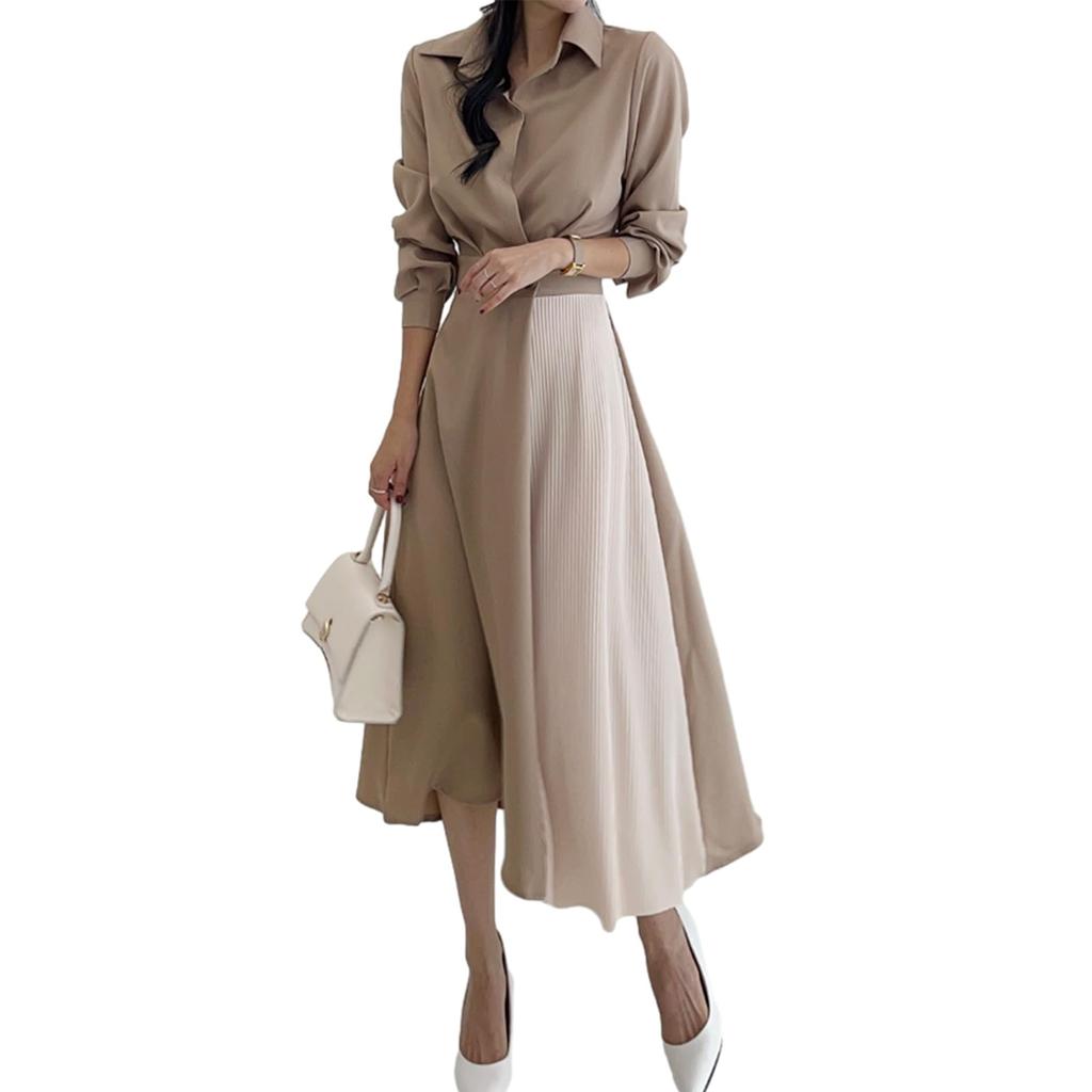 RoyzTocz Shirt Split Pleated Spring Long Long Sleeve Slimming Solid Beautiful Casual Perfect for Summer Women's Dress, Dress, Dress, Dress, Dress,