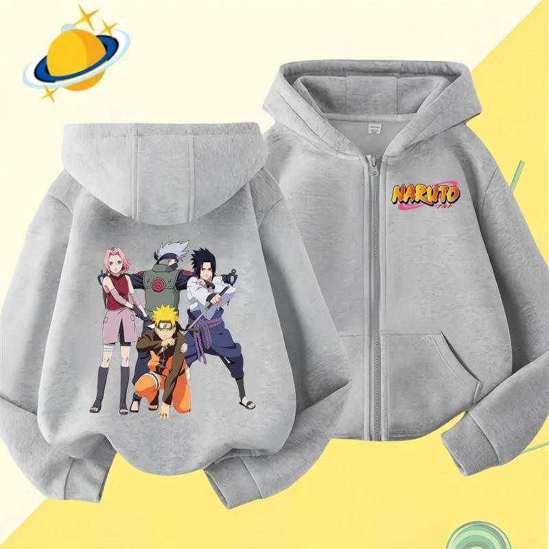 2025 MINISO Anime Naruto Kids Zipper Hoodie Cartoon Print Autumn/Winter Long-sleeved Hooded Sweatshirt Casual Top for Boys and Girls