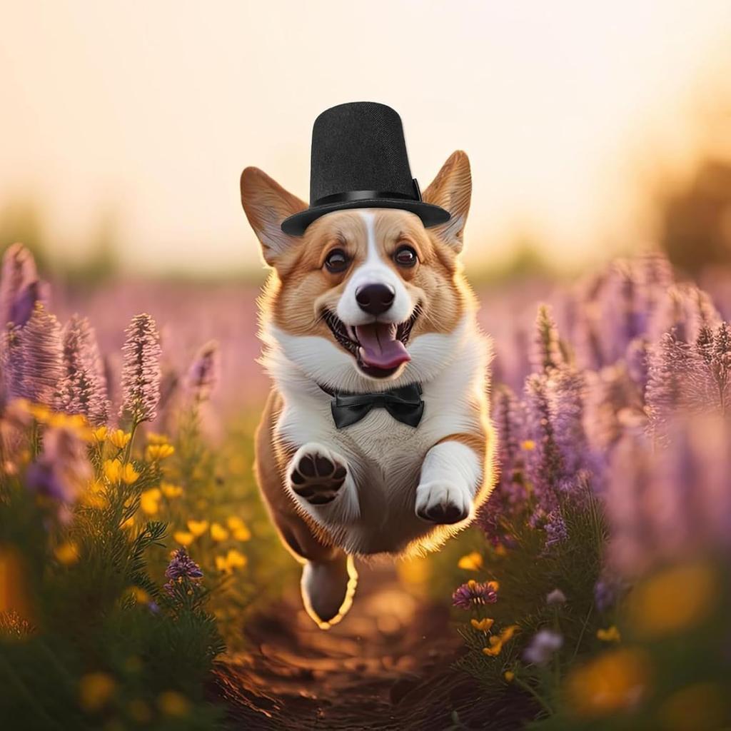 Pet Formal Accessories Set 2Pcs Dog Top Hat with Bowtie Cat Gentleman Tuxedo Necktie Costumes for Birthday Holiday Party