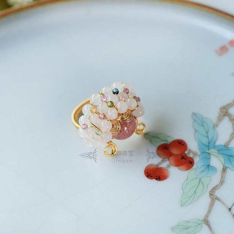 Natural strawberry crystal with natural tourmaline gold silk jade