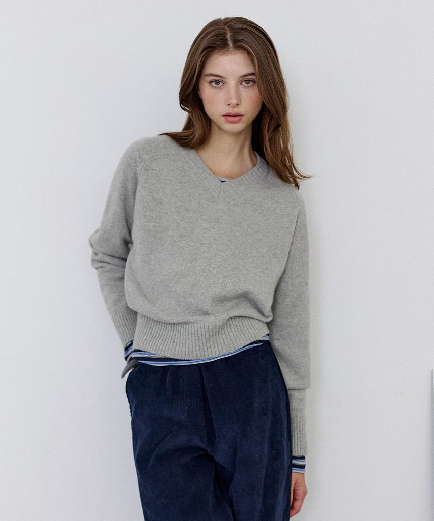ROIROI Cashmere Blend V-Neck Knit - Grey