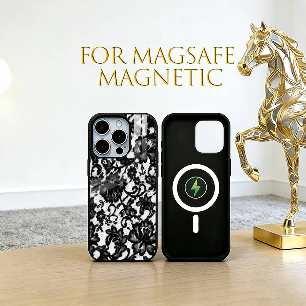 Винтажный Кружевной Чехол Для Телефона Для iPhone17,16,15,14,13,12,11 Plus,Pro Магнитный Для Magsafe Беспроводной Зарядки