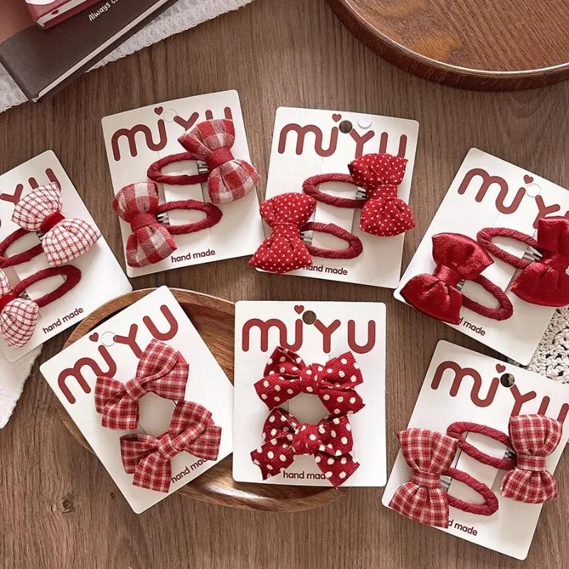 2 шт./компл., красные корейские модные детские заколки для волос для девочек, милые заколки-банты в горошек для детей, аксессуары для волос Hedawear