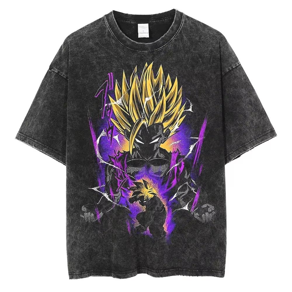 T-shirt Men's Street Clothing Dragon Ball Cartoon Pattern Vintage T-shirt Neutral Casual White Cotton Daily Wear Cool Top