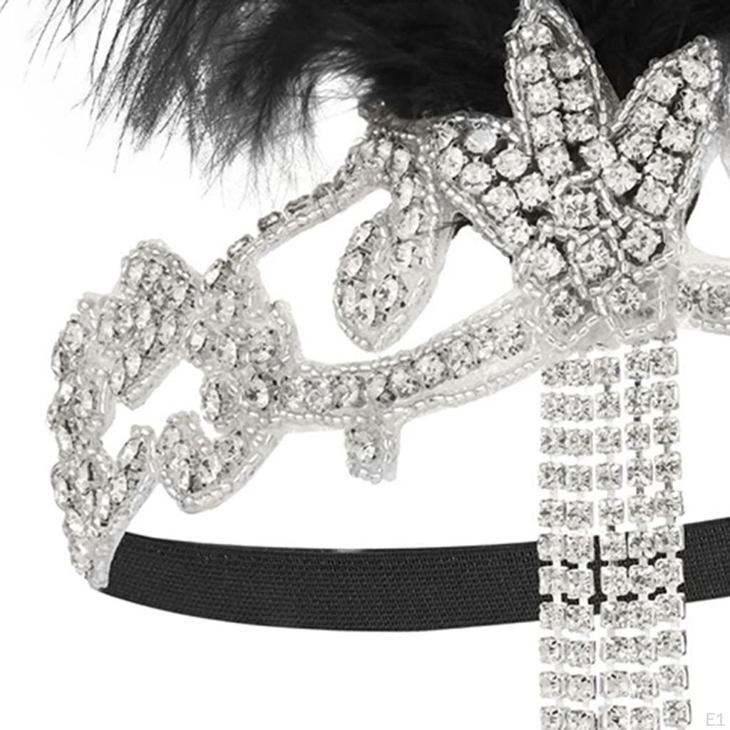 Flapper Headband 1920S Headpiece 20S Theme Headwrap Dress Up Feather Rhinestone