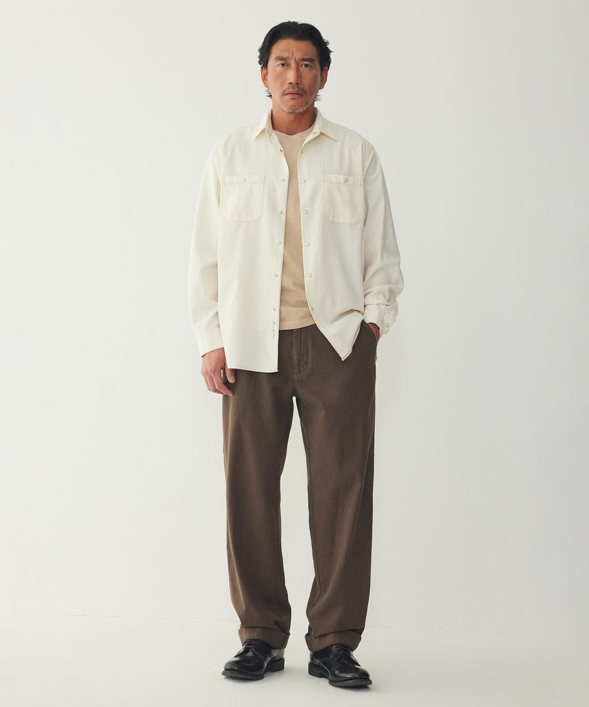 MAN ON THE BOON Chambray Work Shirt_Ecru 4716103015
