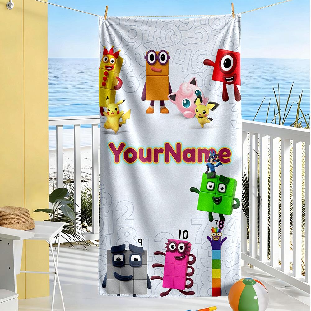 Numberblocks Personalized Text Beach Towel Super Soft & Absorbent Suitable for Sports Travel Swimming Yoga Bathroom Beach And Pool