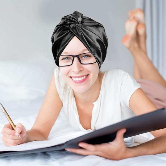 Adjustable Knotted Satin Hair Bonnet Double Layer Hair Wrap Women Hair Care Turban Satin Sleep Hat for Curly Straight Hair