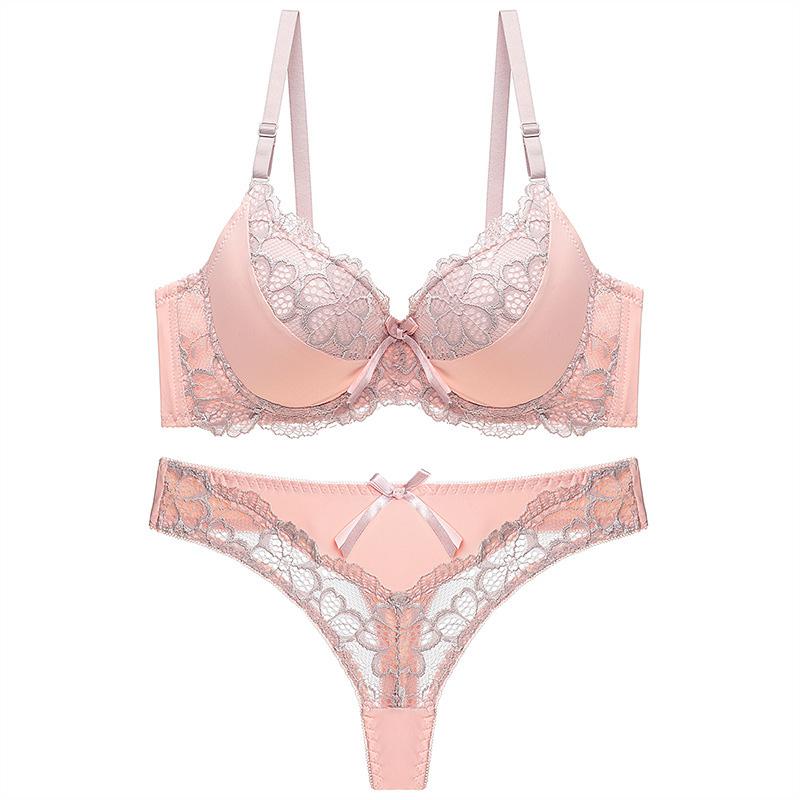Sexy Bra Cover Color Collision Design Hollow Lace Embroidery Hotsweet Women's Lingerie Set Underwear+G-string