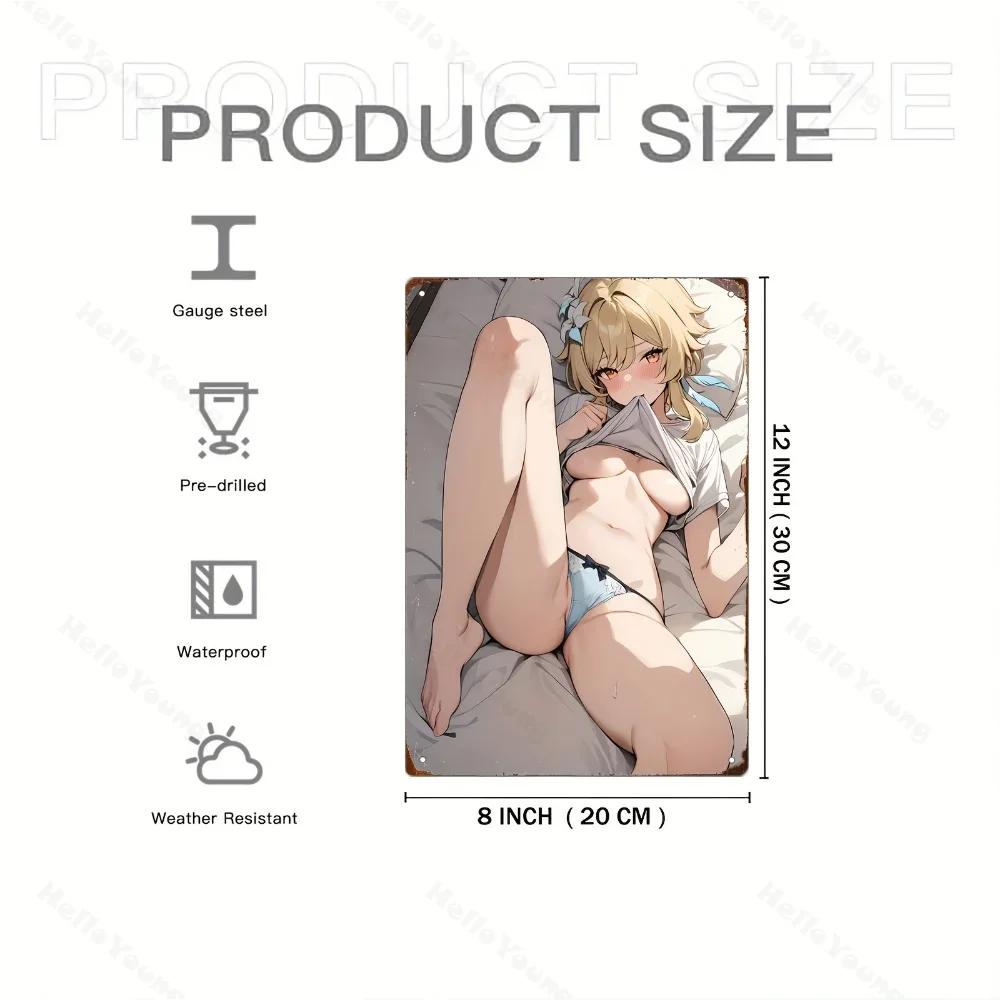 Metal Wall Art Poster of Anime Beauty, Aluminum-Made and Durable.Ideal Vintage Decor for Home, Bar, with Pre-Drilled Hanging Aid