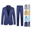 2Pcs/Set Men Spring Autumn Solid Color Business Suit Lapel Long Sleeve Pockets Single Button Blazer Mid-rise Slim Fit Long Pants Set