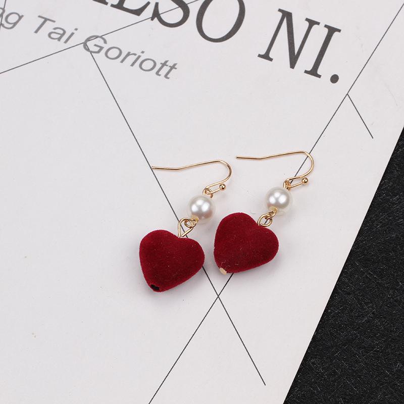 Осень и Зима, Фланелевые Асимметричные Серьги с Персиковым Сердцем Любви, Серьги с Жемчугом и Сладким Темпераментом