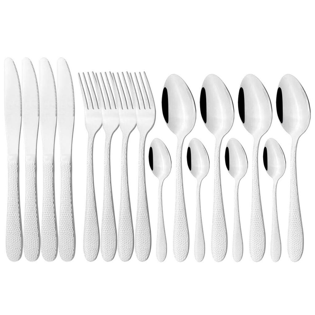 16Pcs Stainless Steel Dinnerware Set Colorful Cutlery Set Knives Fork Tea Spoon Tableware Set Kitchen Flatware Silverware Set